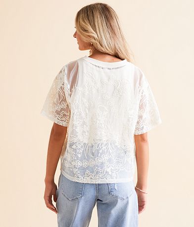 Veveret Embroidered Floral Mesh Top BACK