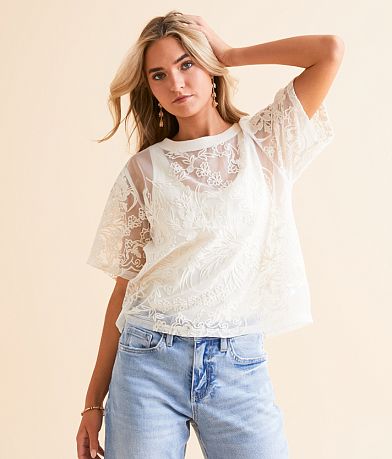 Veveret Embroidered Floral Mesh Top FULL_LEFT_SIDE