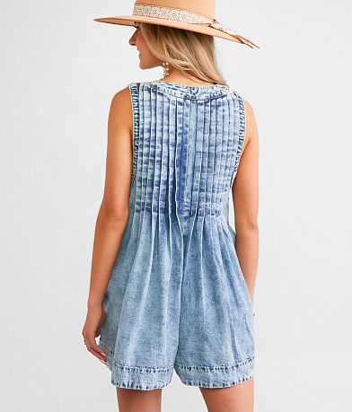 Veveret Front Tie Denim Romper BACK
