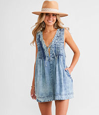 Front Tie Denim Romper
