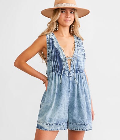 Veveret Front Tie Denim Romper FULL_LEFT_SIDE