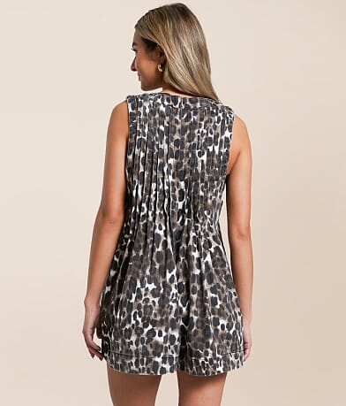 Cheetah Front Tie Denim Romper thumbnail 4