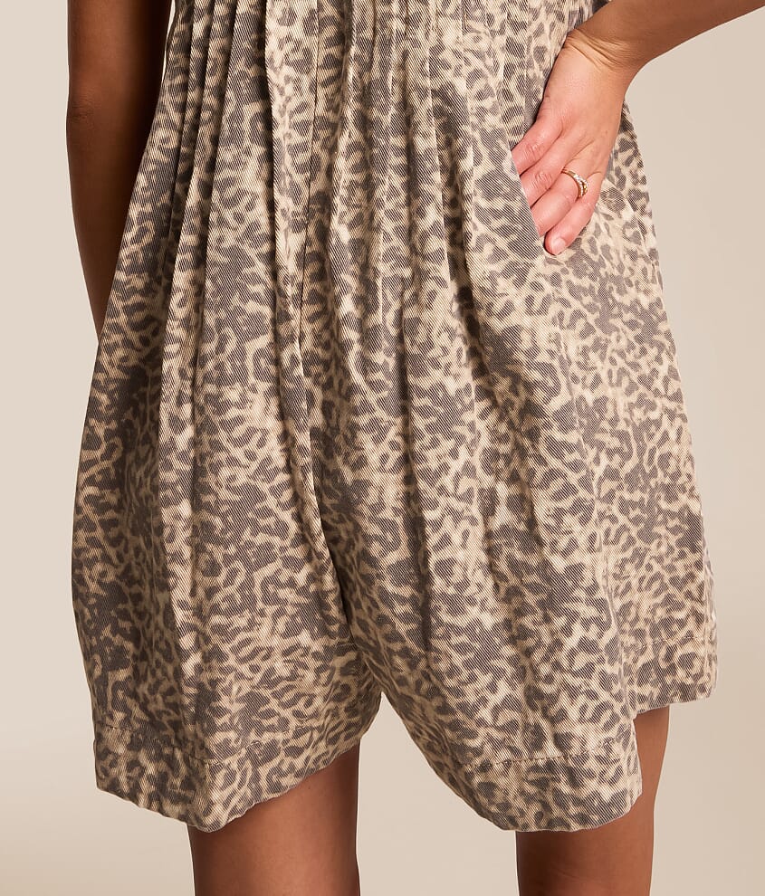 Cheetah Front Tie Denim Romper - thumbnail 4