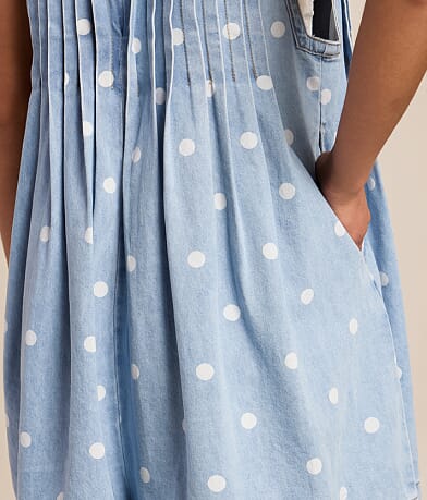 Polka Dot Front Tie Denim Romper thumbnail 5