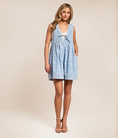 Polka Dot Front Tie Denim Romper thumbnail 2