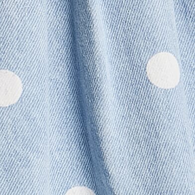 Polka Dot Front Tie Denim Romper thumbnail 7