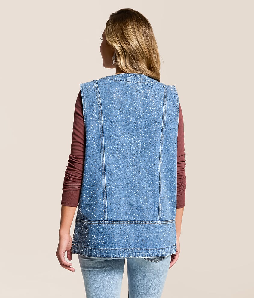 Rhinestone Oversized Denim Vest
