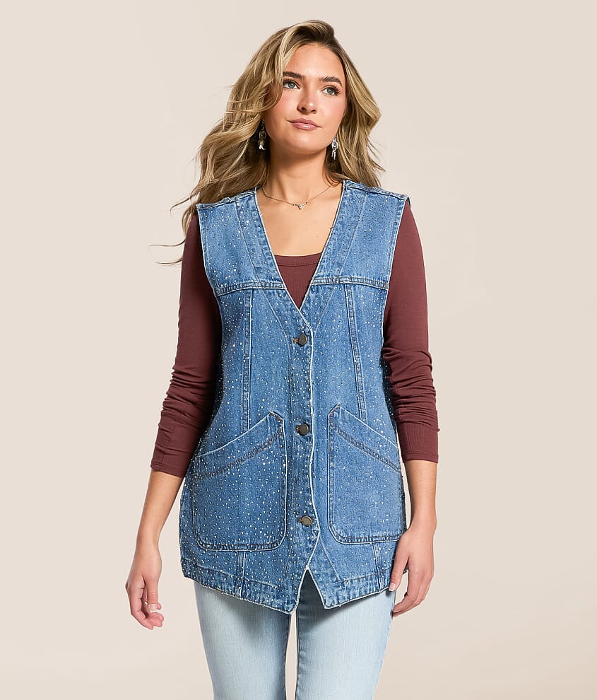 Rhinestone Oversized Denim Vest