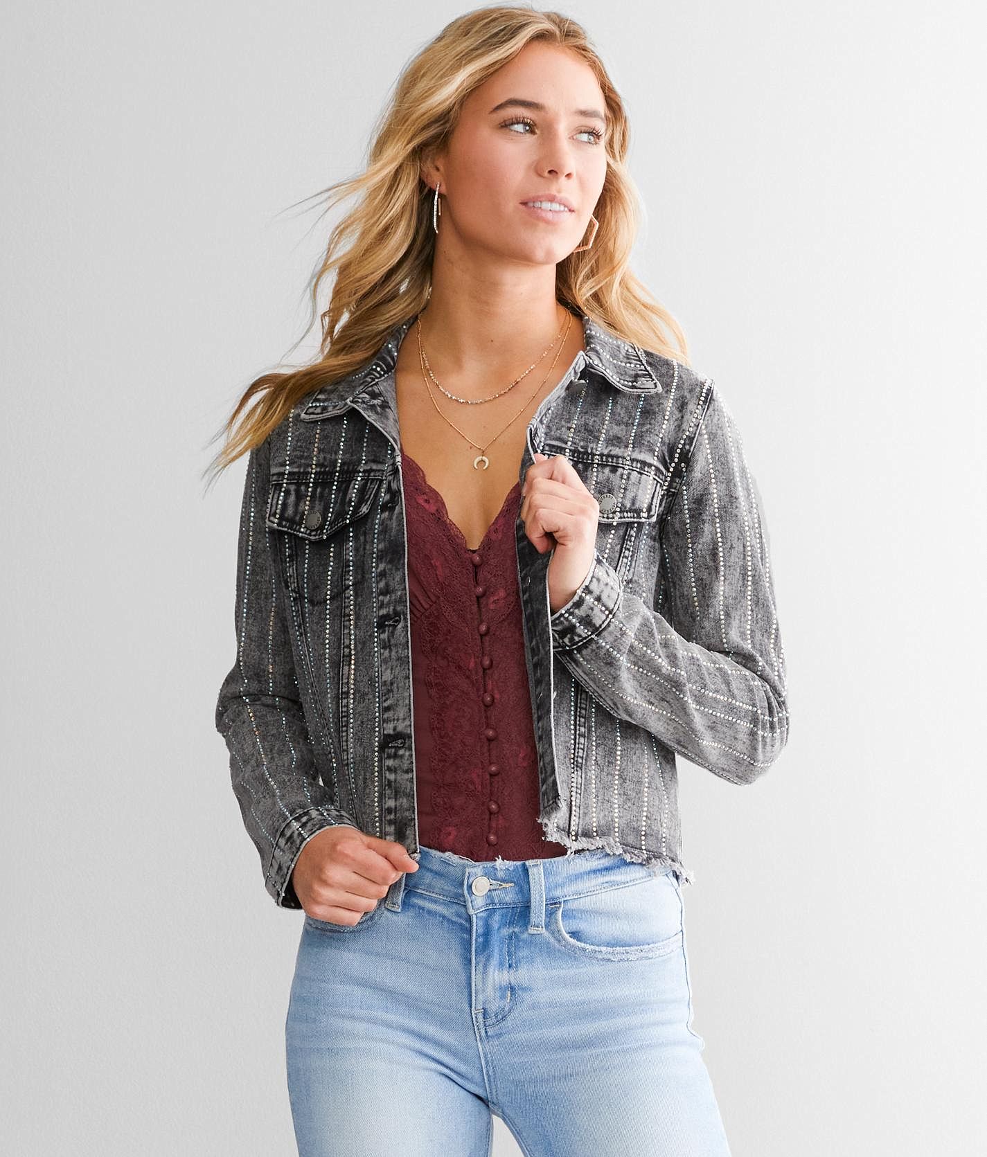 VERVET Rhinestone Denim Jacket - Women's Coats & Jackets in