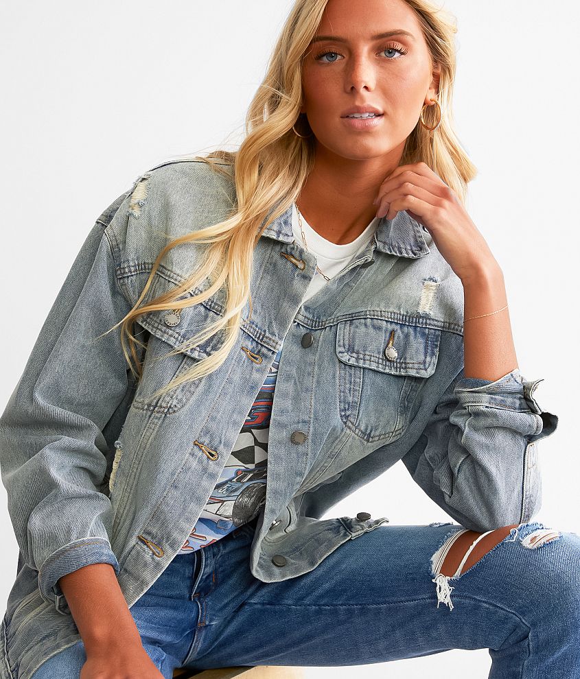 Veveret Destructed Denim Jacket - Women's Coats/Jackets in Med Wash ...