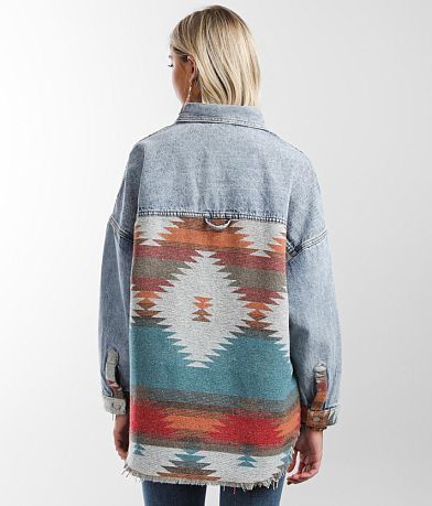 Veveret Aztec Washed Denim Jacket back view