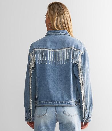Veveret Rhinestone Fringe Denim Jacket BACK