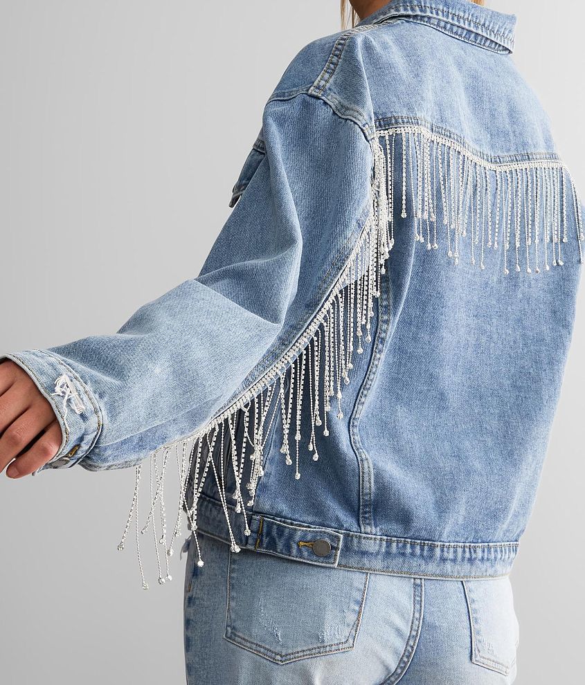 Veveret Rhinestone Fringe Denim Jacket Women s Coats Jackets in