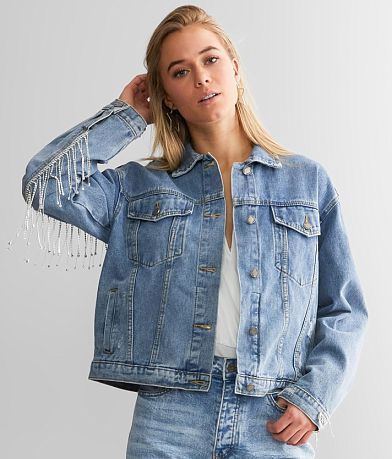 Veveret Rhinestone Fringe Denim Jacket FULL_LEFT_SIDE