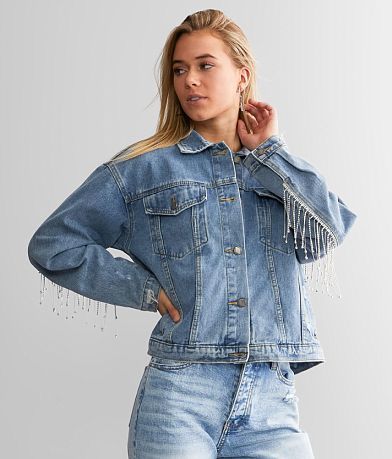 Veveret Rhinestone Fringe Denim Jacket FULL_RIGHT_SIDE