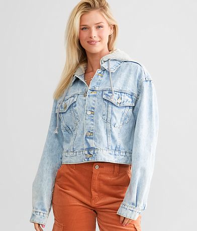 Veveret Cropped Denim Hooded Jacket full left side view