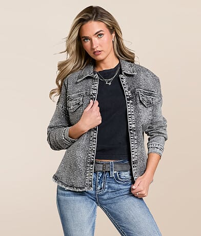Veveret Rhinestone Denim Jacket front view