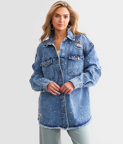 Veveret Rhinestone Denim Jacket front view