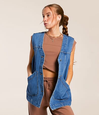 Veveret Oversized Denim Vest front view