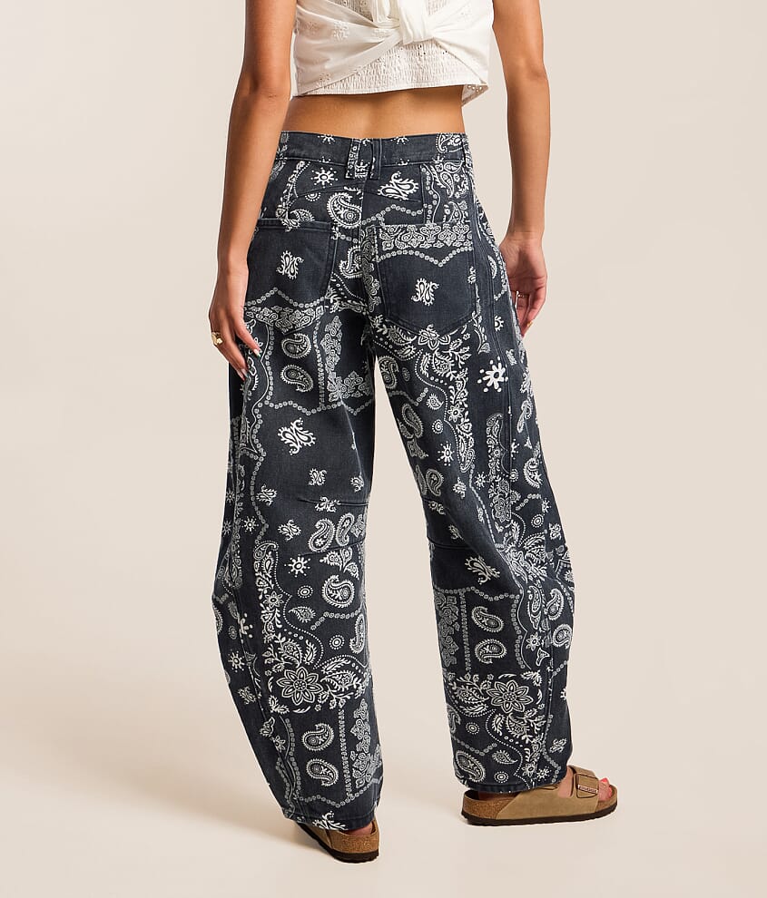 High Rise Paisley Barrel Jean