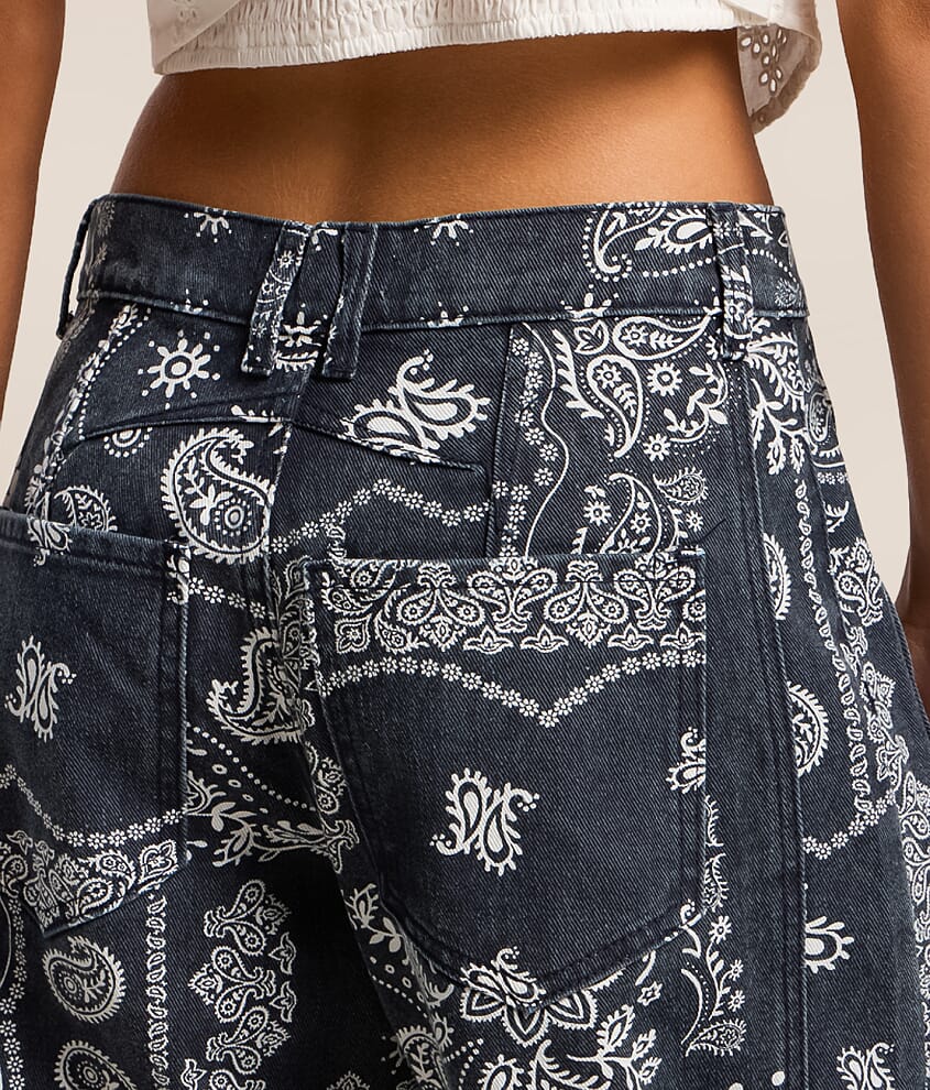 High Rise Paisley Barrel Jean