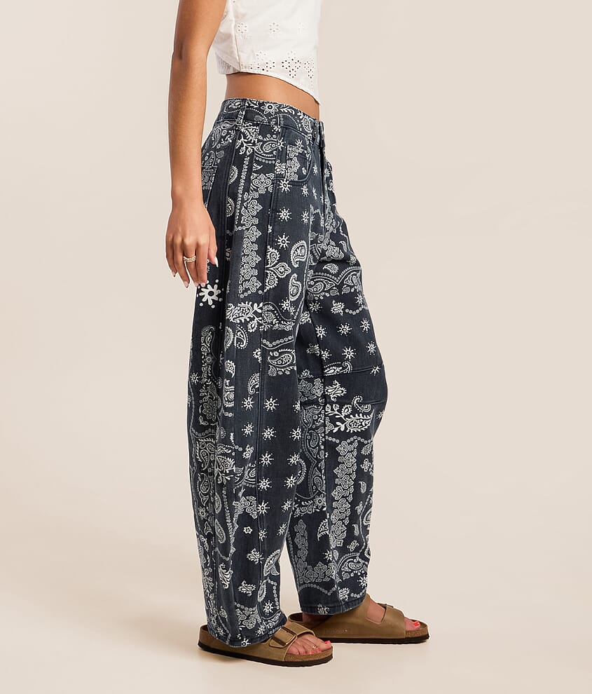 High Rise Paisley Barrel Jean