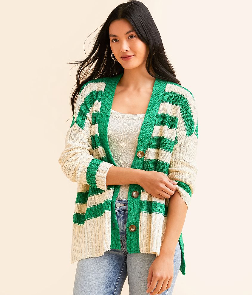 Veveret Striped Cardigan Sweater front view