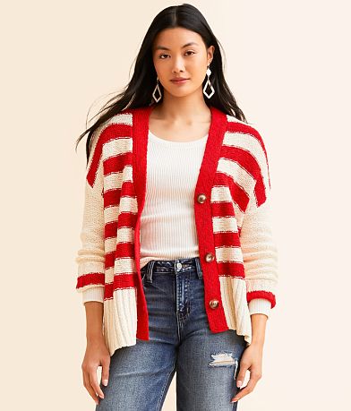 Veveret Striped Cardigan Sweater front view
