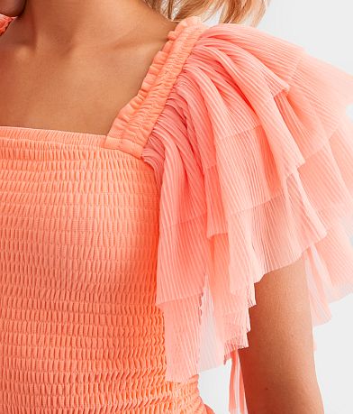 Veveret Exaggerated Mesh Ruffle Sleeve Top MISC_DETAIL_1
