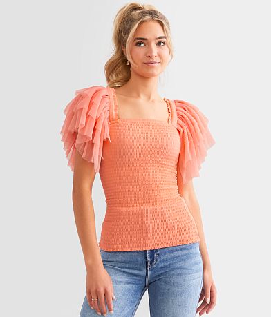 Veveret Exaggerated Mesh Ruffle Sleeve Top FULL_RIGHT_SIDE