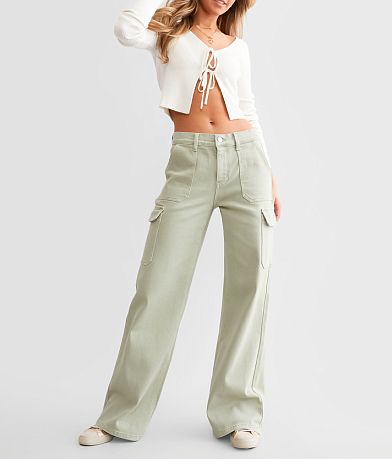 Mica Denim Cropped Wide Leg Stretch Pant - Women's Pants in Mint