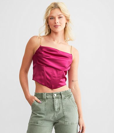 The Vintage Shop Satin Corset Cropped Tank Top front view
