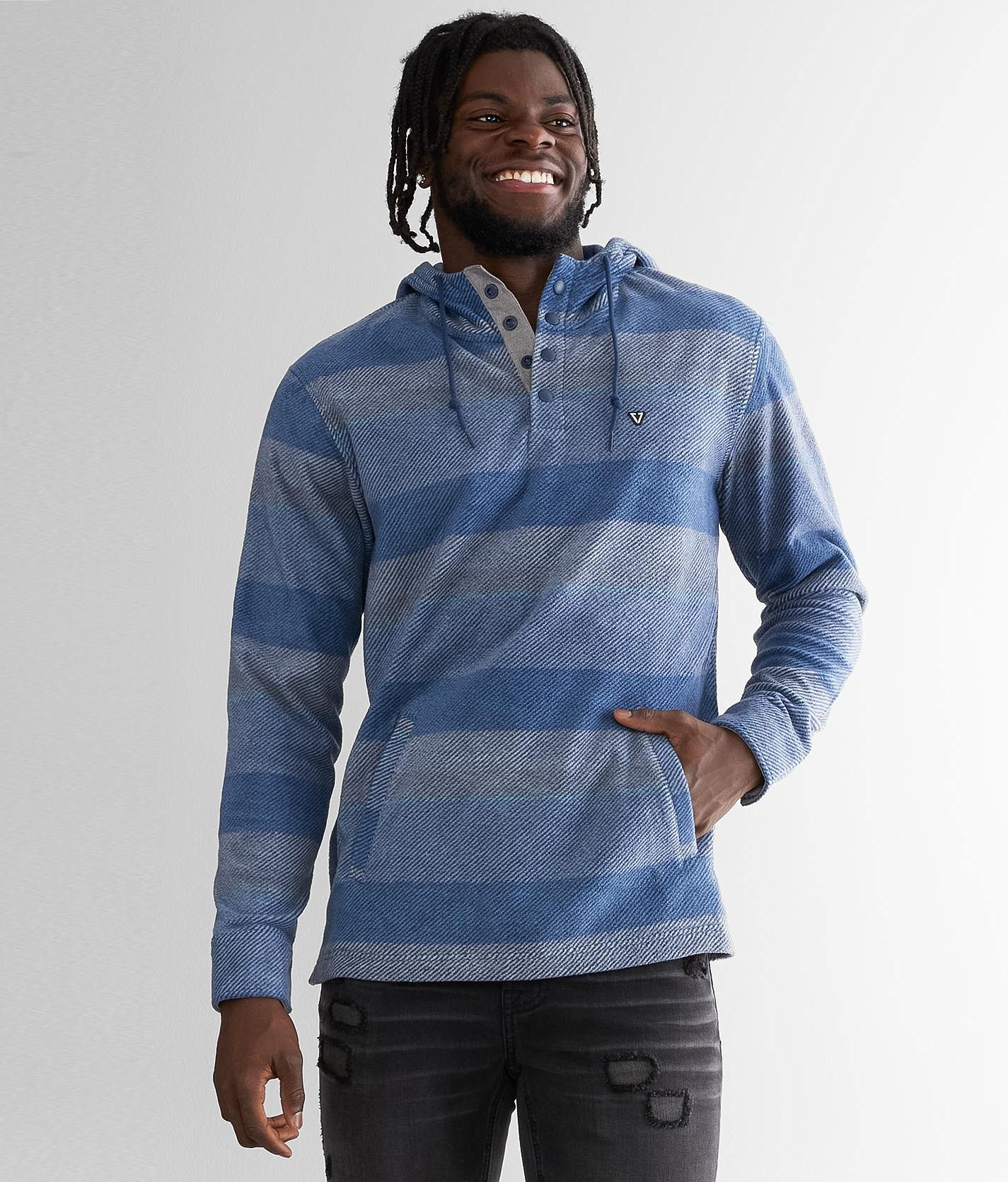 Vissla Eco-zy Fleece Henley Hoodie - Men's Sweatshirts in Harbor