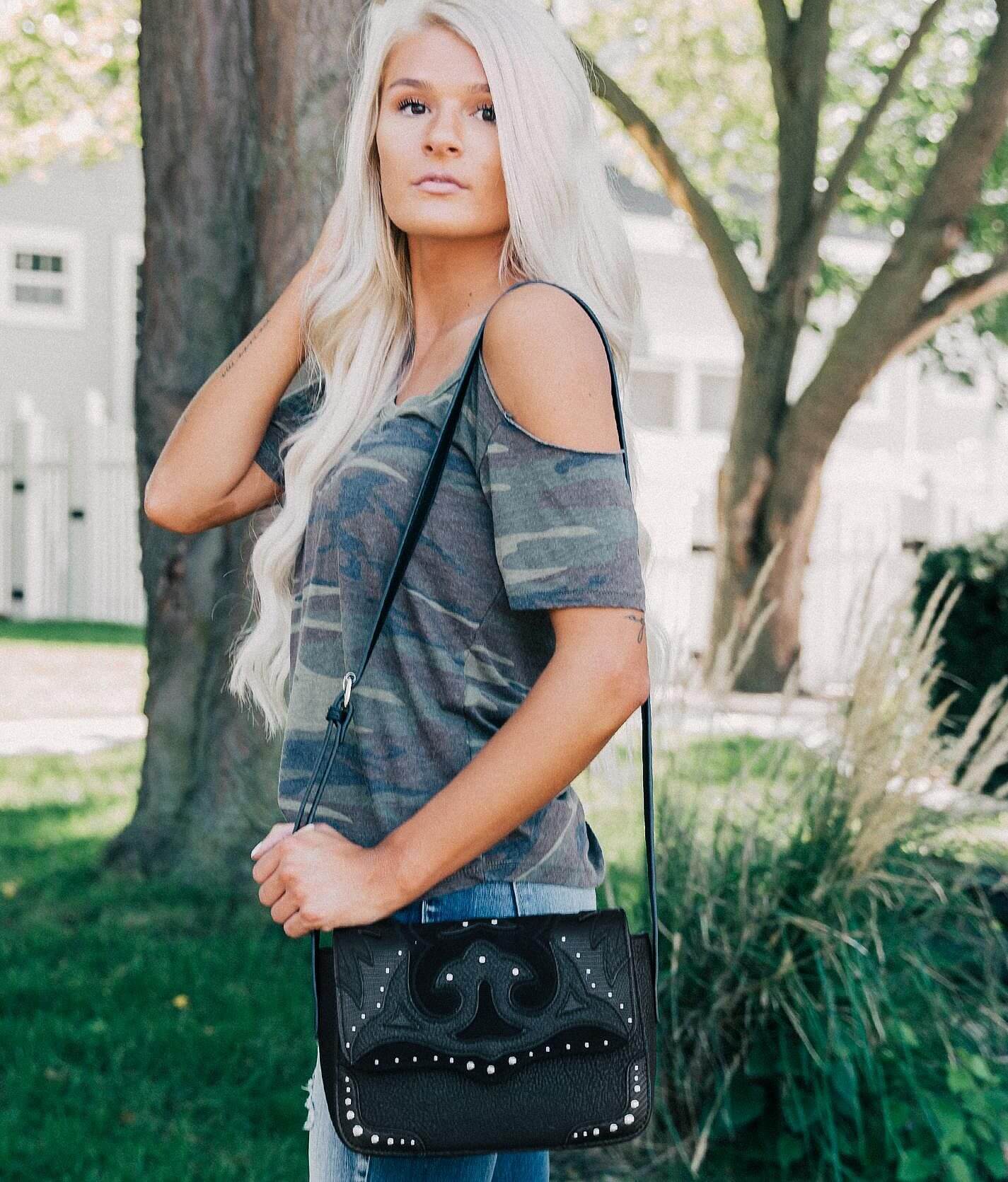 【in a row】Western Buckle Shoulder Bag Buckle Western Sequined Concealed Carry Purse Handbag Women