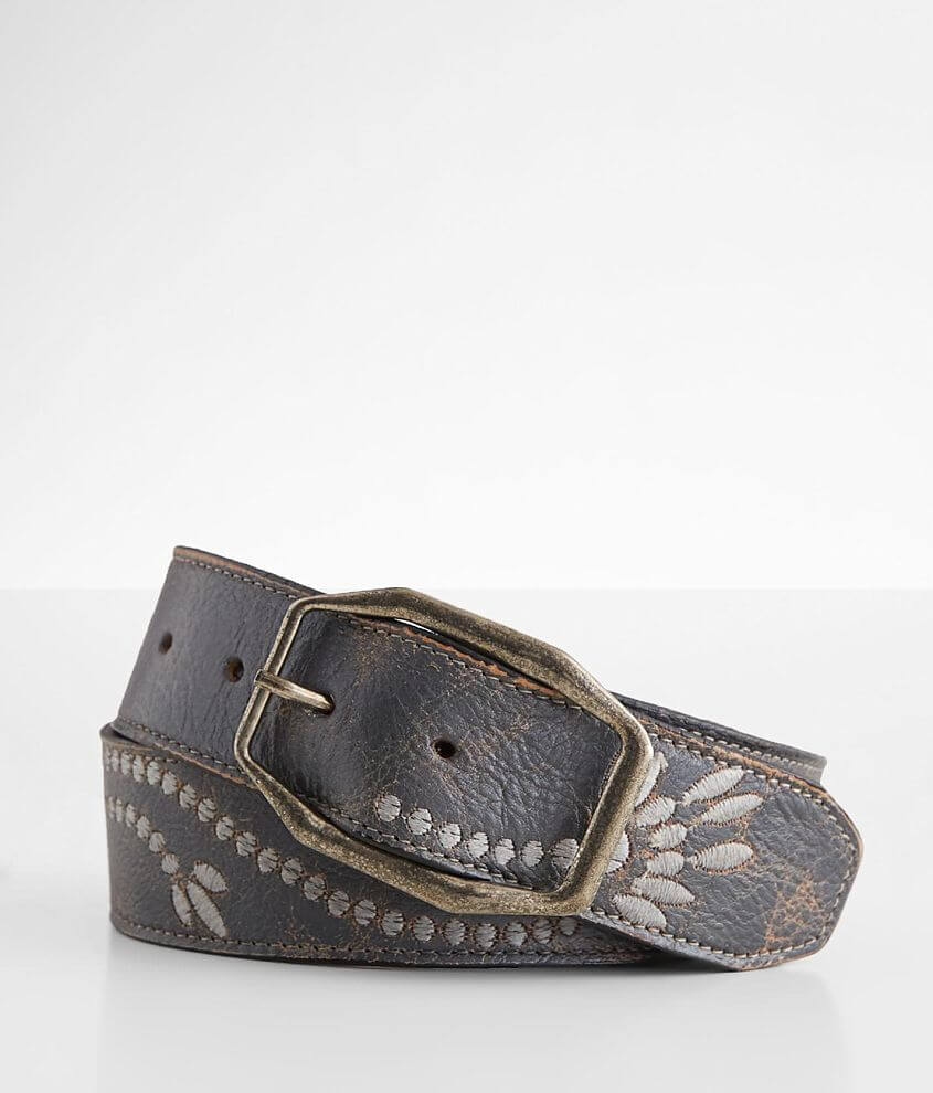 Bed Stu Mohawk Embroidered Leather Belt Women's Belts in Silver Lux