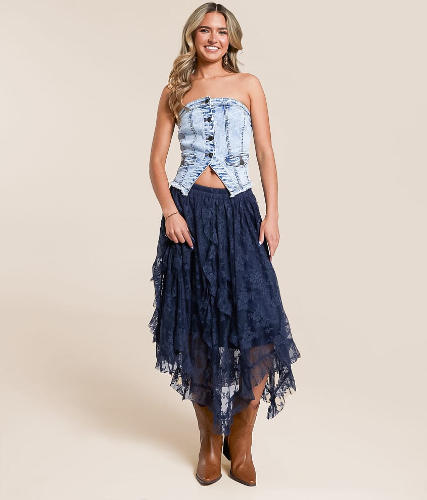 Floral Lace Tiered Maxi Skirt