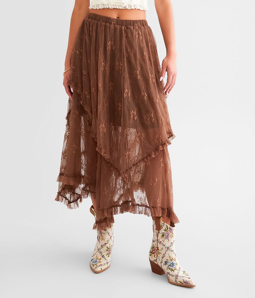 BaeVely Tiered Lace Maxi Skirt front view