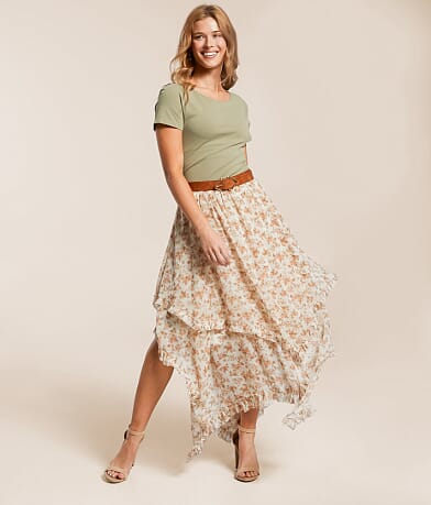 BaeVely Floral Tiered Midi Skirt front view