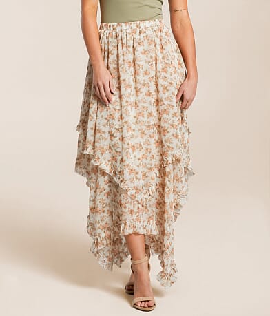 BaeVely Floral Tiered Midi Skirt FULL_LEFT_SIDE