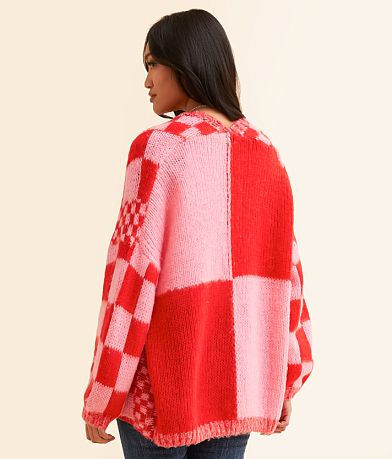 BaeVely Checkered Cardigan Sweater back view