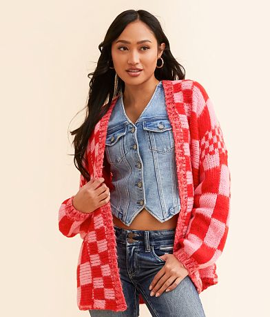 BaeVely Checkered Cardigan Sweater misc detail 2 view