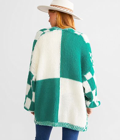 BaeVely Oversized Checker Cardigan Sweater BACK