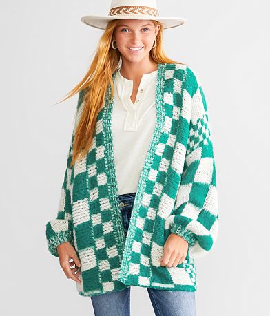 BaeVely Oversized Checker Cardigan Sweater FULL_LEFT_SIDE