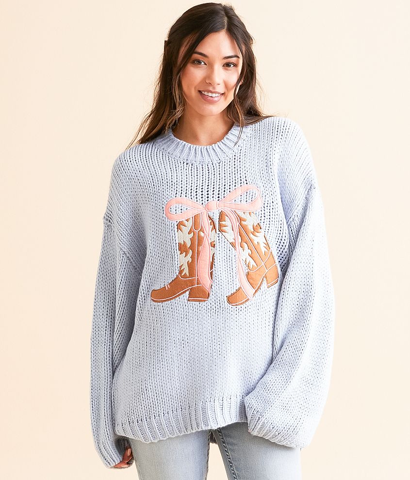 BaeVely Cowboy Boot Oversized Knit Sweater front view