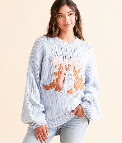 BaeVely Cowboy Boot Oversized Knit Sweater FULL_RIGHT_SIDE