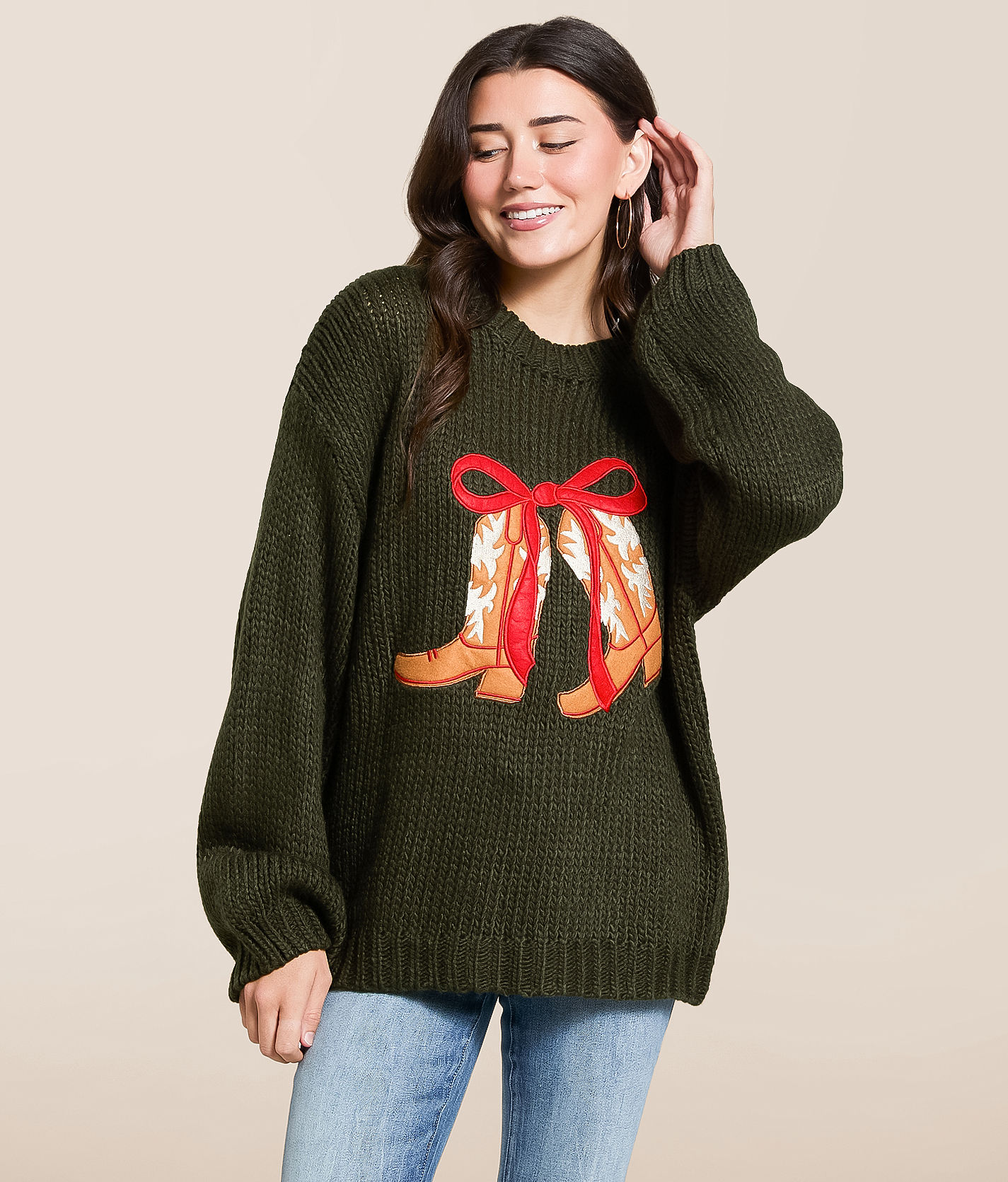 BaeVely Cowboy Boot Oversized Knit Sweater - Women's Sweaters in