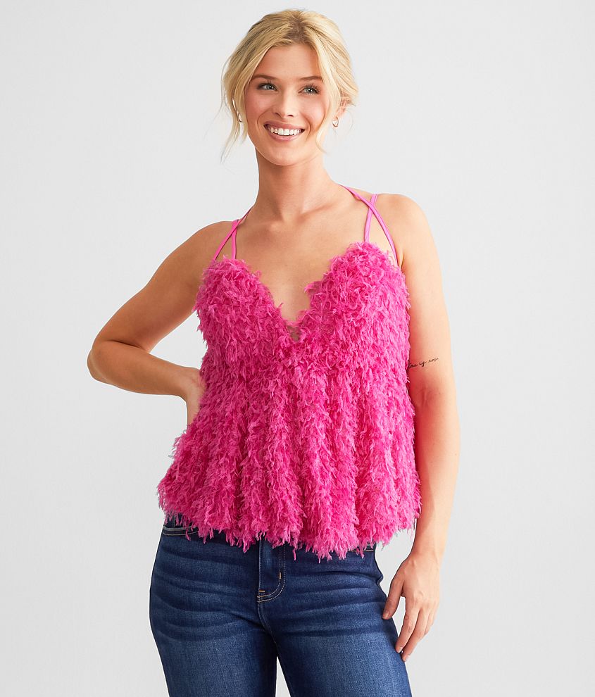 Baevely Feather Peplum Tank Top - Women's Tank Tops in Pink