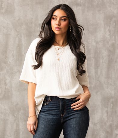 Buckle Black Tulip Back Waffle Top FULL_LEFT_SIDE