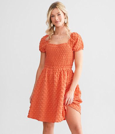 Willow & Root Smocked Lace-Up Mini Dress front view