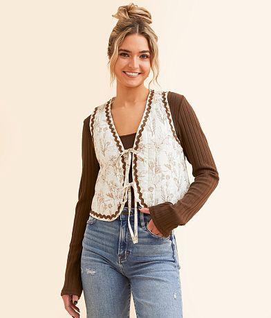 Polagram Quilted Floral Print Vest front view